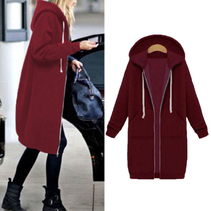 Western Style Ms Fashion Thickening In the long Section Hooded Sweater coat