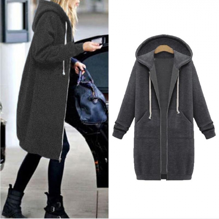 Western Style Ms Fashion Thickening In the long Section Hooded Sweater coat