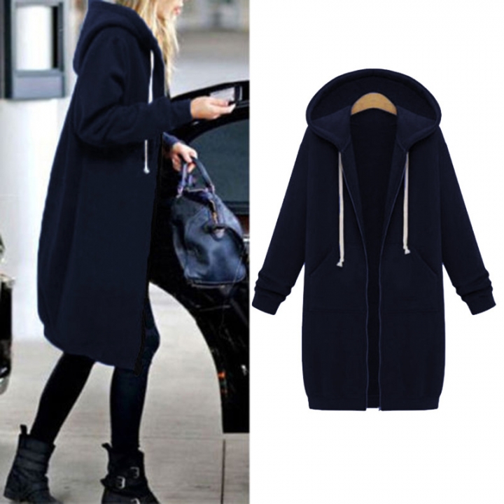 Western Style Ms Fashion Thickening In the long Section Hooded Sweater coat