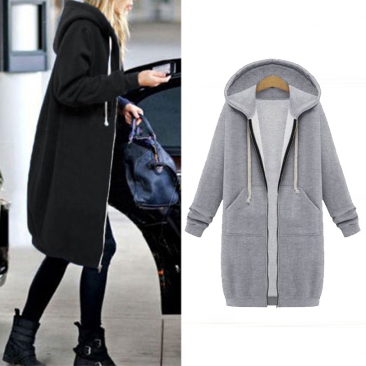 Western Style Ms Fashion Thickening In the long Section Hooded Sweater coat