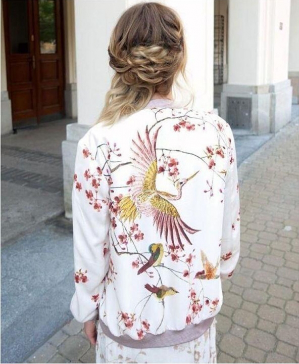 Western Style Ms Autumn And Winter Trend Crane Begonia bird Printing Coat Jacket Coat