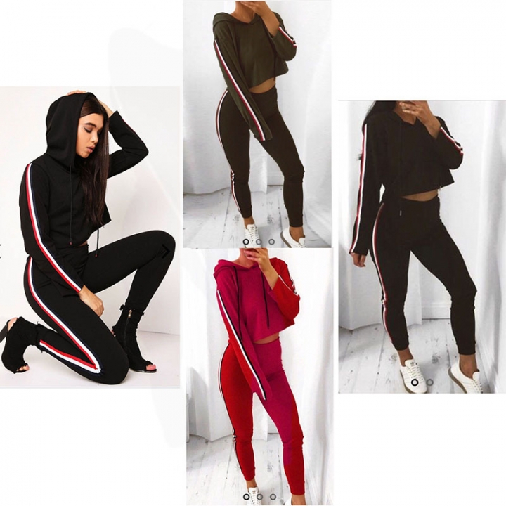 Western Style Ms Trend Stitching Ribbon Hooded Outdoor Movement Set