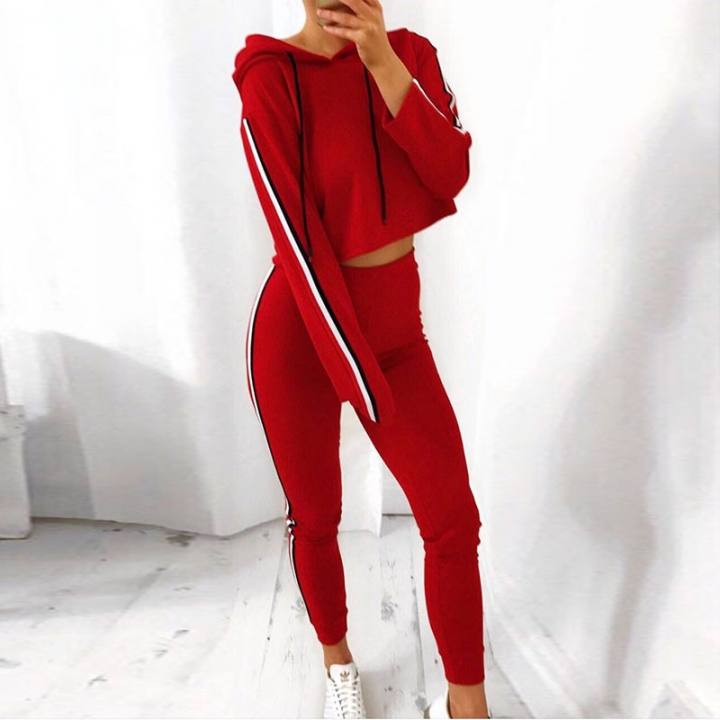 Western Style Ms Trend Stitching Ribbon Hooded Outdoor Movement Set