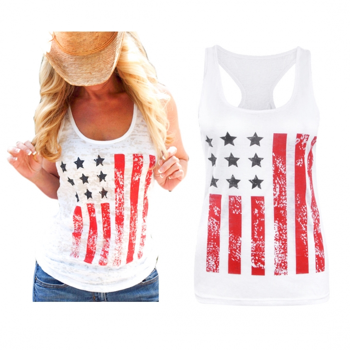 Western Style Ms Fashion Flag Printed Cotton Coat vest Personality T-shirt