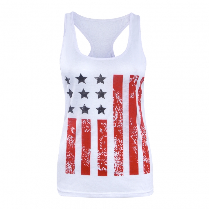 Western Style Ms Fashion Flag Printed Cotton Coat vest Personality T-shirt
