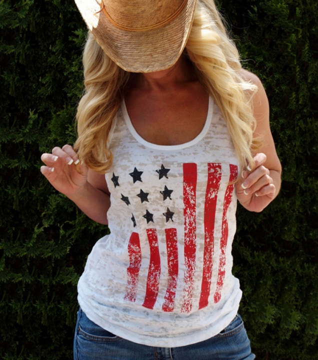 Western Style Ms Fashion Flag Printed Cotton Coat vest Personality T-shirt