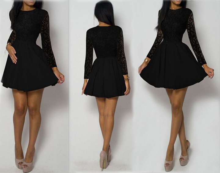 Western Style Ms Sexy Long Sleeves zipper Round Neck Personality Fashion Dress