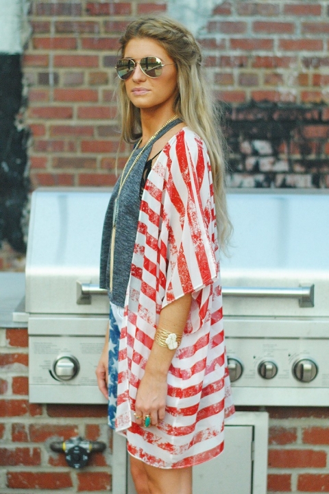 Western Style Ms The New independence Day Flag Cardigan Loose Leisure trend Apparel