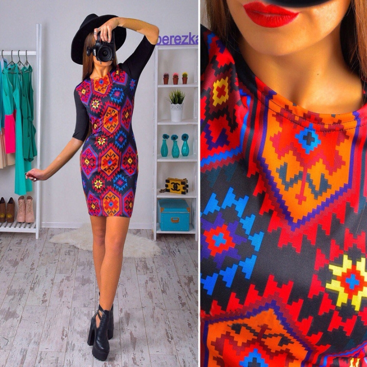 Western Style Ms Fashion Sexy Package hip Slim printing Trendy dress