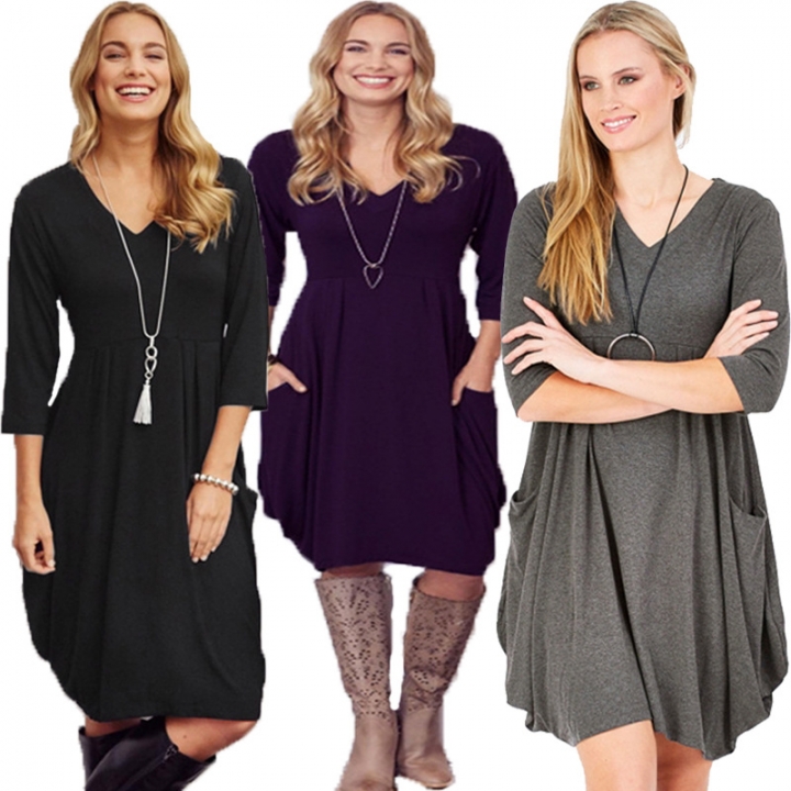 Western Style Ms Fashion Solid Color Wrinkles Highlights Wild trend dress