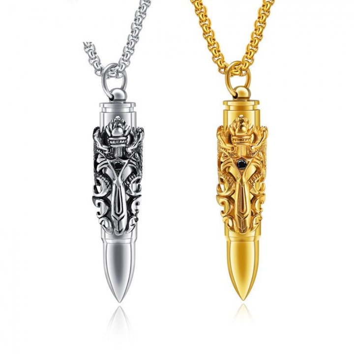 Men Creative Titanium Steel Ssangyong Sword Bullet Pendant Can be Unscrewed Necklace