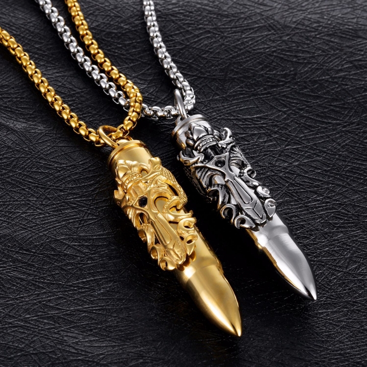 Men Creative Titanium Steel Ssangyong Sword Bullet Pendant Can be Unscrewed Necklace