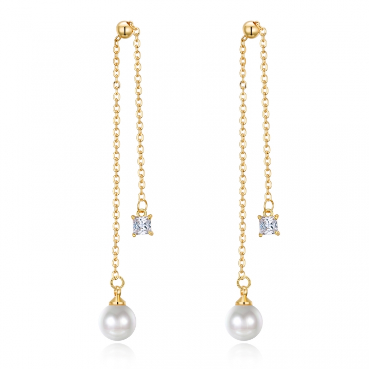 Ms Fashion Diamond Side Pearl tassel Earring Platinum Prevent Allergy Earring Accessories