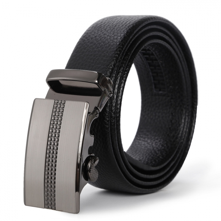 Men Business Leisure Belt Youth Automatic Buckle Suit Belt Black Microfiber Wear-Resistant Belt