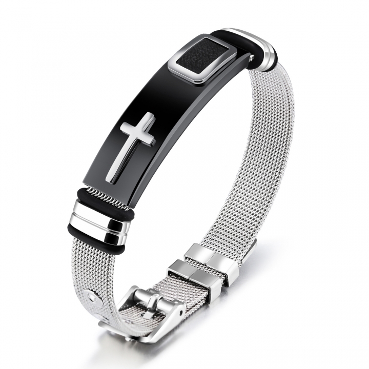 Men Personality Titanium Steel Mesh Belt Bracelets Classic Cross Trend Wrist Strap