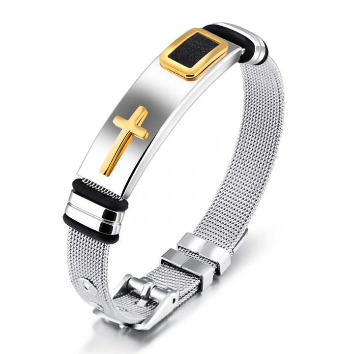 Men Personality Titanium Steel Mesh Belt Bracelets Classic Cross Trend Wrist Strap