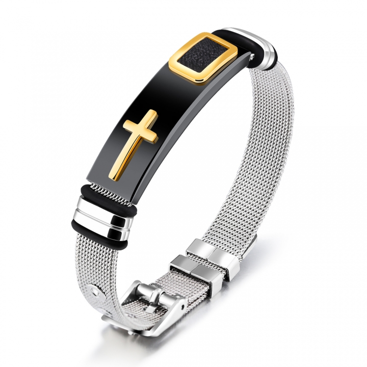 Men Personality Titanium Steel Mesh Belt Bracelets Classic Cross Trend Wrist Strap