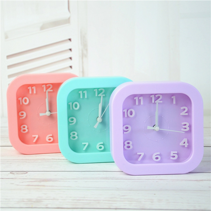 Candy Colors Square Small Alarm Clock Desktop Table Clock Student Learn Bedside Clock