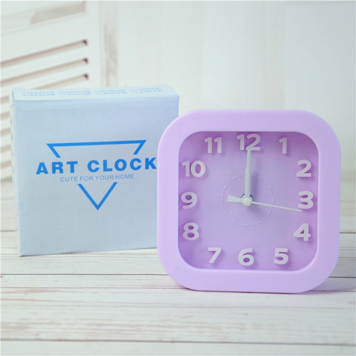 Candy Colors Square Small Alarm Clock Desktop Table Clock Student Learn Bedside Clock