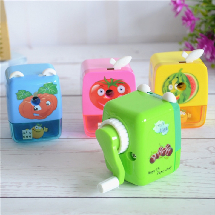 Smiley Face Fruit Pencil Sharpener Plastic Hand Type Pencil Sharpener Student Learn Supplies