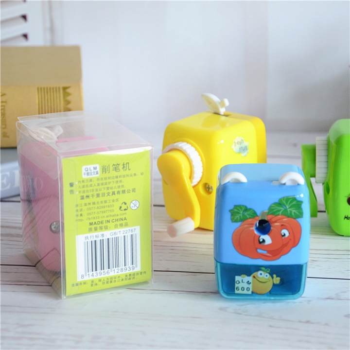 Smiley Face Fruit Pencil Sharpener Plastic Hand Type Pencil Sharpener Student Learn Supplies