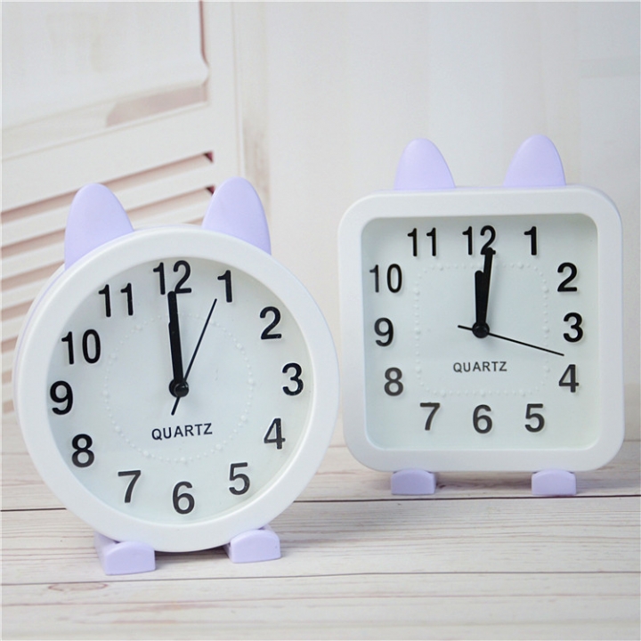 Cartoon Circular Cat ear Alarm Clock Lovely Modeling Clock Bedside Alarm Clock