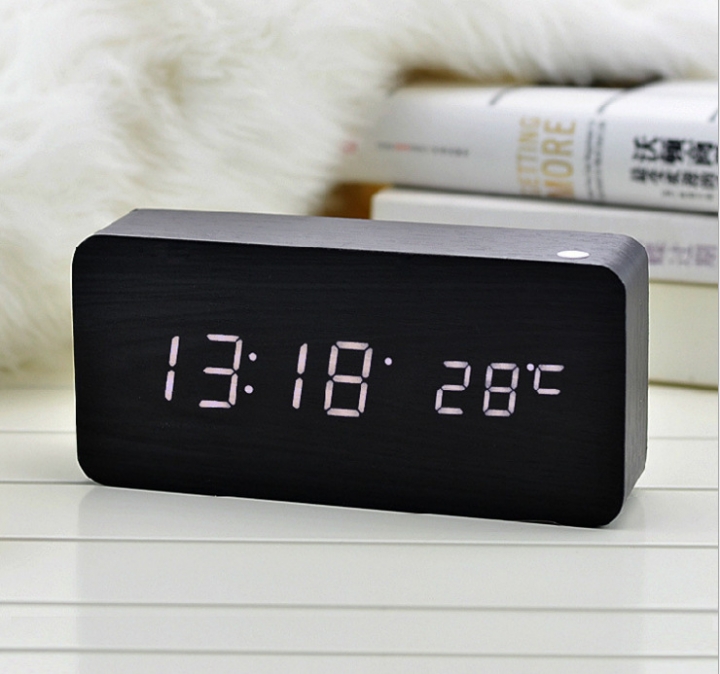 Wooden Clock Creativity Alarm Clock Voice Control Digital Electronic Alarm Clock Led Wood Clock