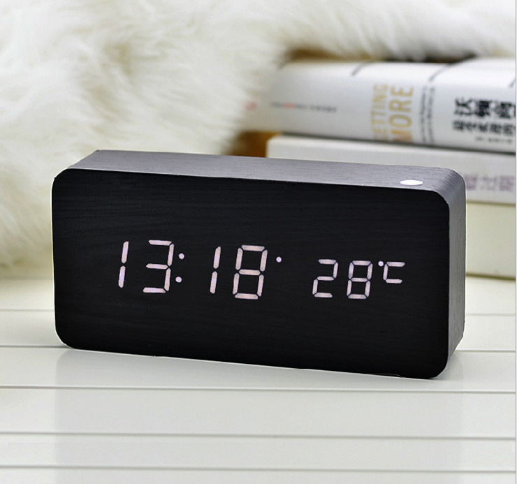 Wooden Clock Creativity Alarm Clock Voice Control Digital Electronic Alarm Clock Led Wood Clock