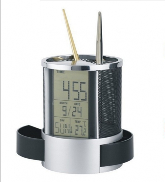 Creativity Multifunction Pen Holder Fashion Office Electronic Millions Calendar Clock Pen Holder