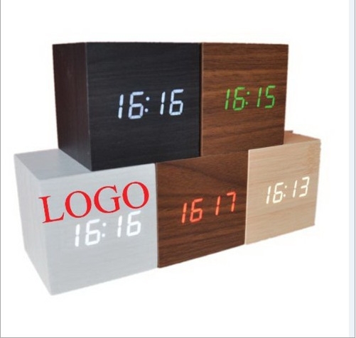Led Electronic Wooden Alarm Clock Student Voice Control Luminous Bedside Desktop Clock