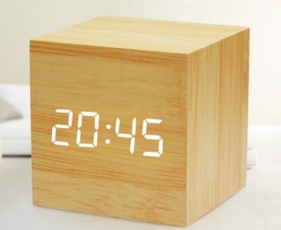 Led Electronic Wooden Alarm Clock Student Voice Control Luminous Bedside Desktop Clock