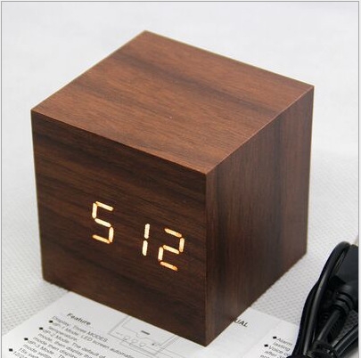 Led Electronic Wooden Alarm Clock Student Voice Control Luminous Bedside Desktop Clock
