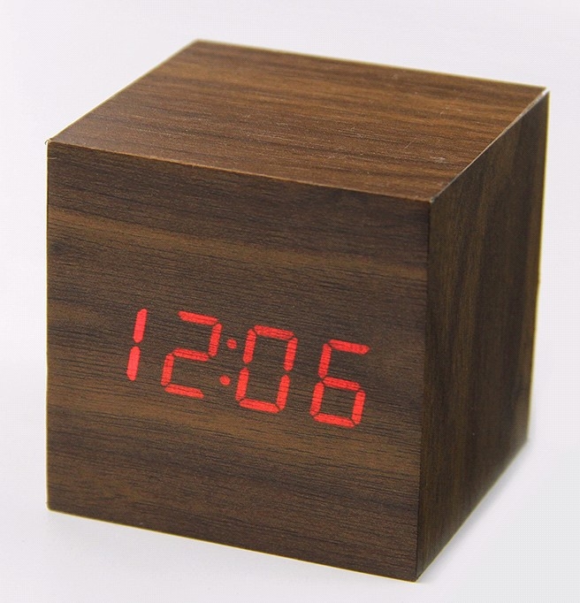 Led Electronic Wooden Alarm Clock Student Voice Control Luminous Bedside Desktop Clock