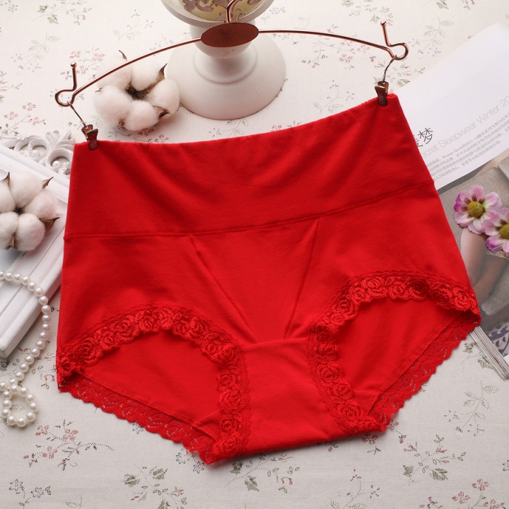 High Waist Cotton Lace Ms Sweat Absorption Breathable Triangular No trace Abdomen Underwear