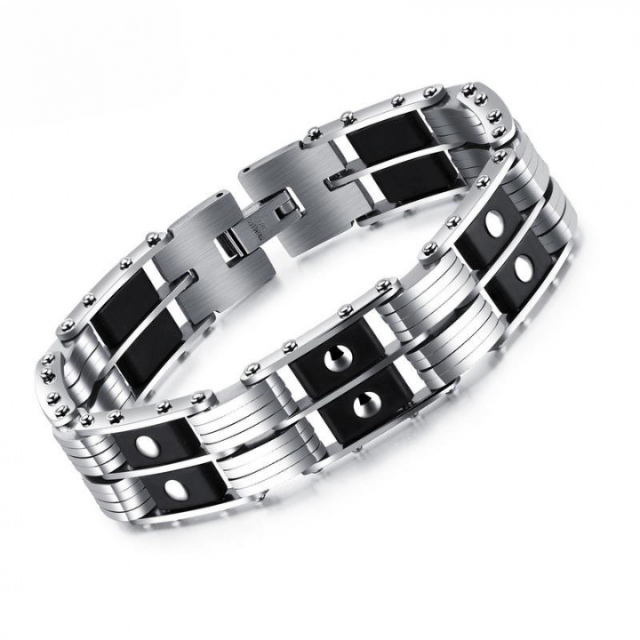 Fashion Stainless Steel Double Row Silica gel Bracelet Men Personality Jewelry