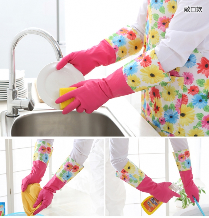 Keep Warm Plus Velvet Thicken Rubber Gloves do The Washing up Rubber Wide Mouth Sleeves Gloves