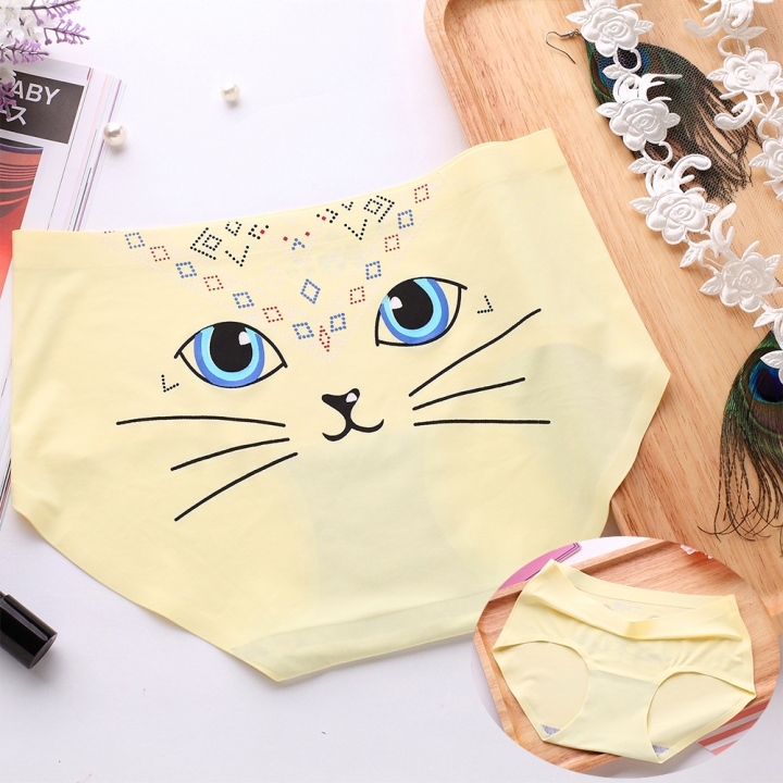Ice silk Cartoon Printing One piece seamless No trace Ms Underwear High waist Cotton file Underwear