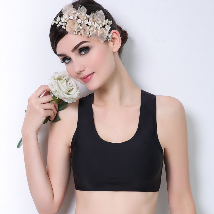 One Piece No Trace Ice silk Movement Bra No Rims Plus chest Pad Yoga Lace Wrapped chest vest