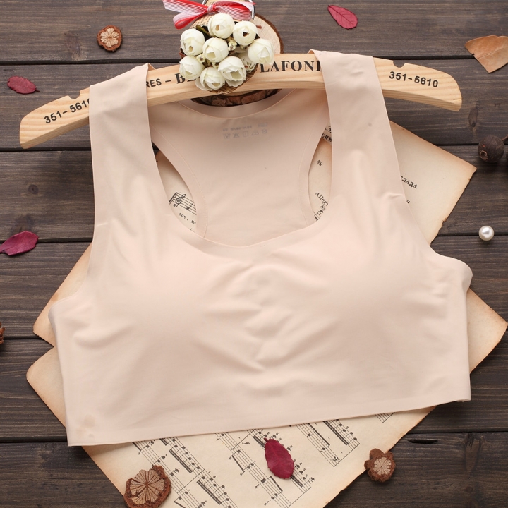 One Piece No Trace Ice silk Movement Bra No Rims Plus chest Pad Yoga Lace Wrapped chest vest