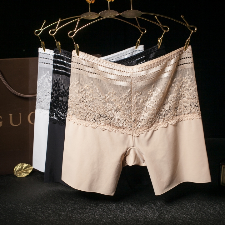 Lace High Waist Abdomen Ice Silk Safety Pants Five Points Anti-lighting Bottoming Safety pants