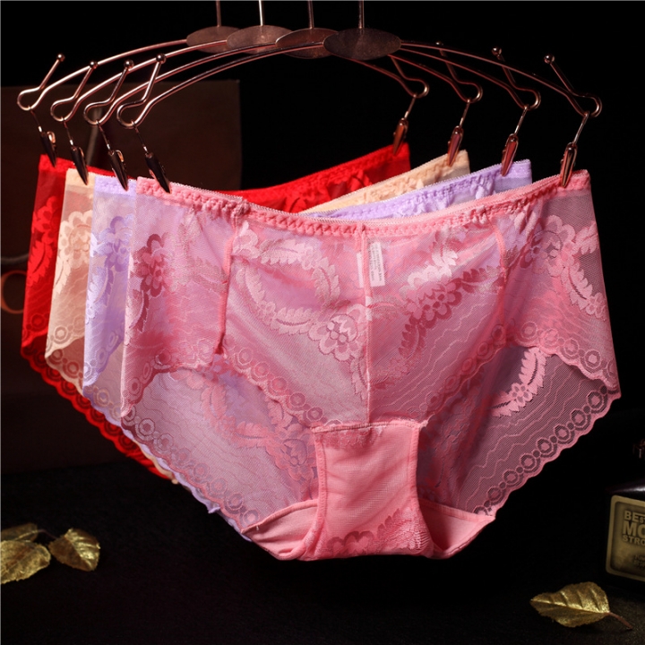 No Trace Lace Printing Underwear Jacquard Triangular Middle Waist Ms Bamboo Fiber Underwear