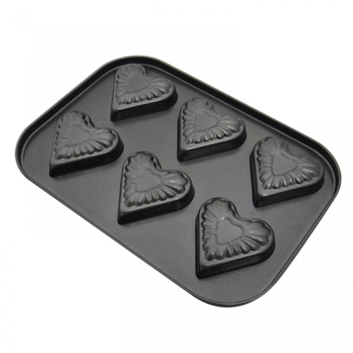 Baking Mould 6 Holes Nonstick Heart-shaped Cake Mold Easy Release Cake Mold