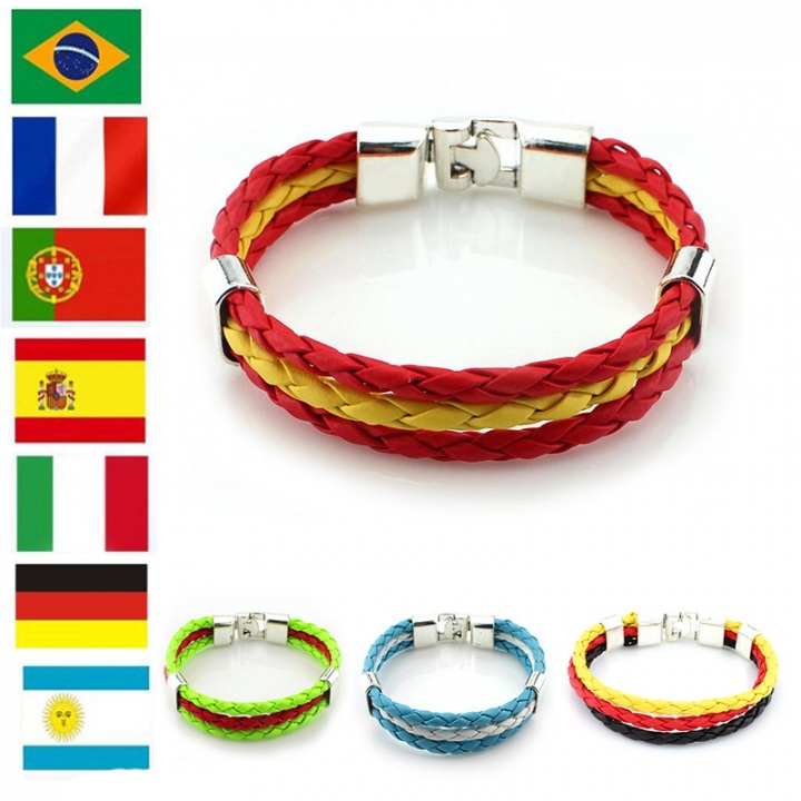PU Imitation Leather Woven National flag Colour Leather Bracelets World Cup Country Bracelet