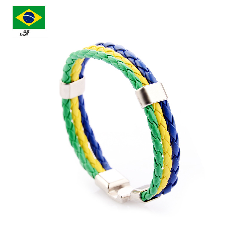 PU Imitation Leather Woven National flag Colour Leather Bracelets World Cup Country Bracelet