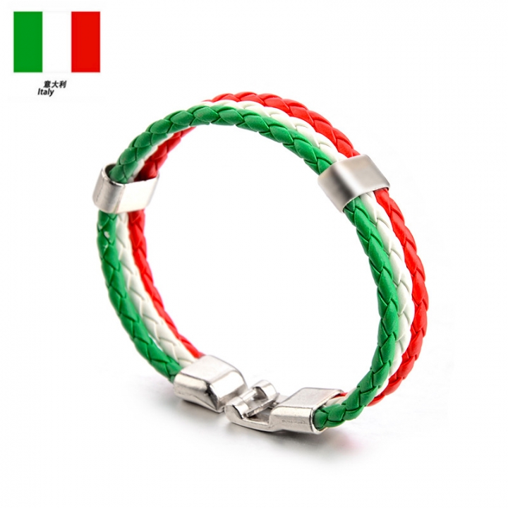 PU Imitation Leather Woven National flag Colour Leather Bracelets World Cup Country Bracelet