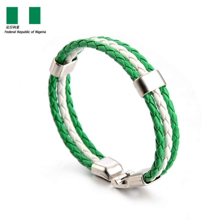 PU Imitation Leather Woven National flag Colour Leather Bracelets World Cup Country Bracelet