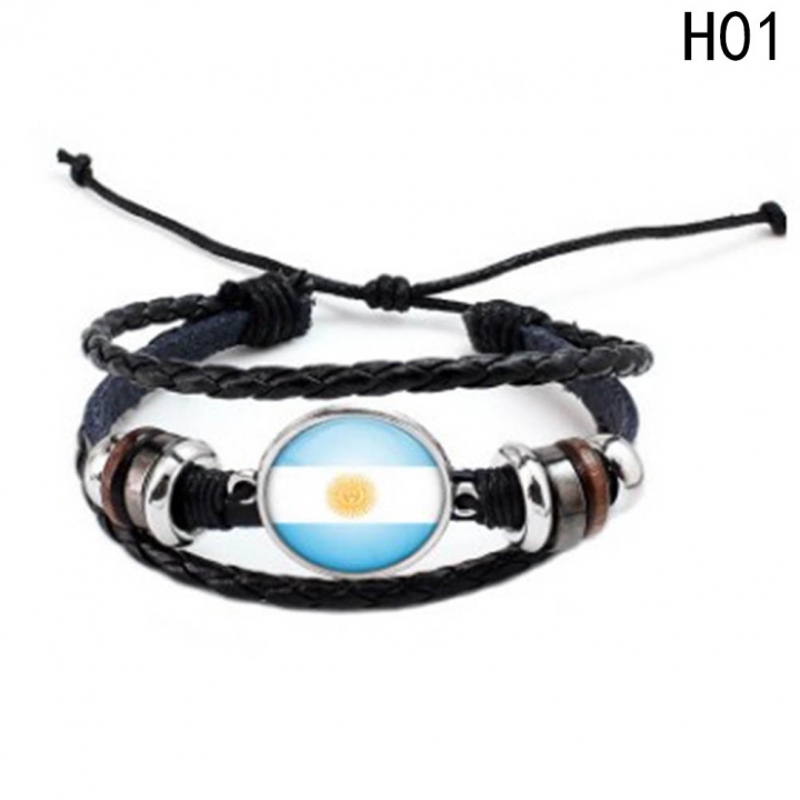 Western Style Manual Beaded World Cup National Flag Leather Rope Bracelets fan Souvenir