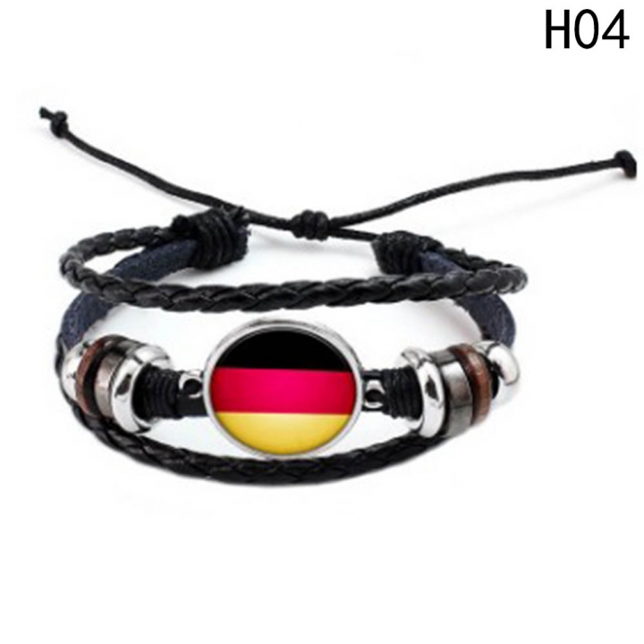 Western Style Manual Beaded World Cup National Flag Leather Rope Bracelets fan Souvenir