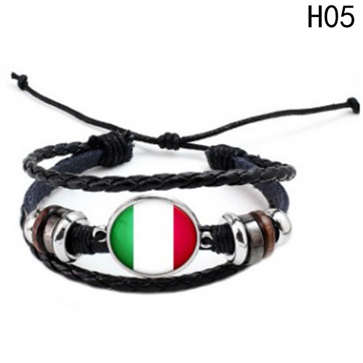 Western Style Manual Beaded World Cup National Flag Leather Rope Bracelets fan Souvenir