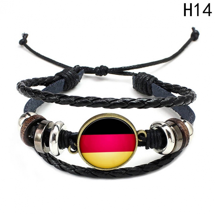 Western Style Manual Beaded World Cup National Flag Leather Rope Bracelets fan Souvenir